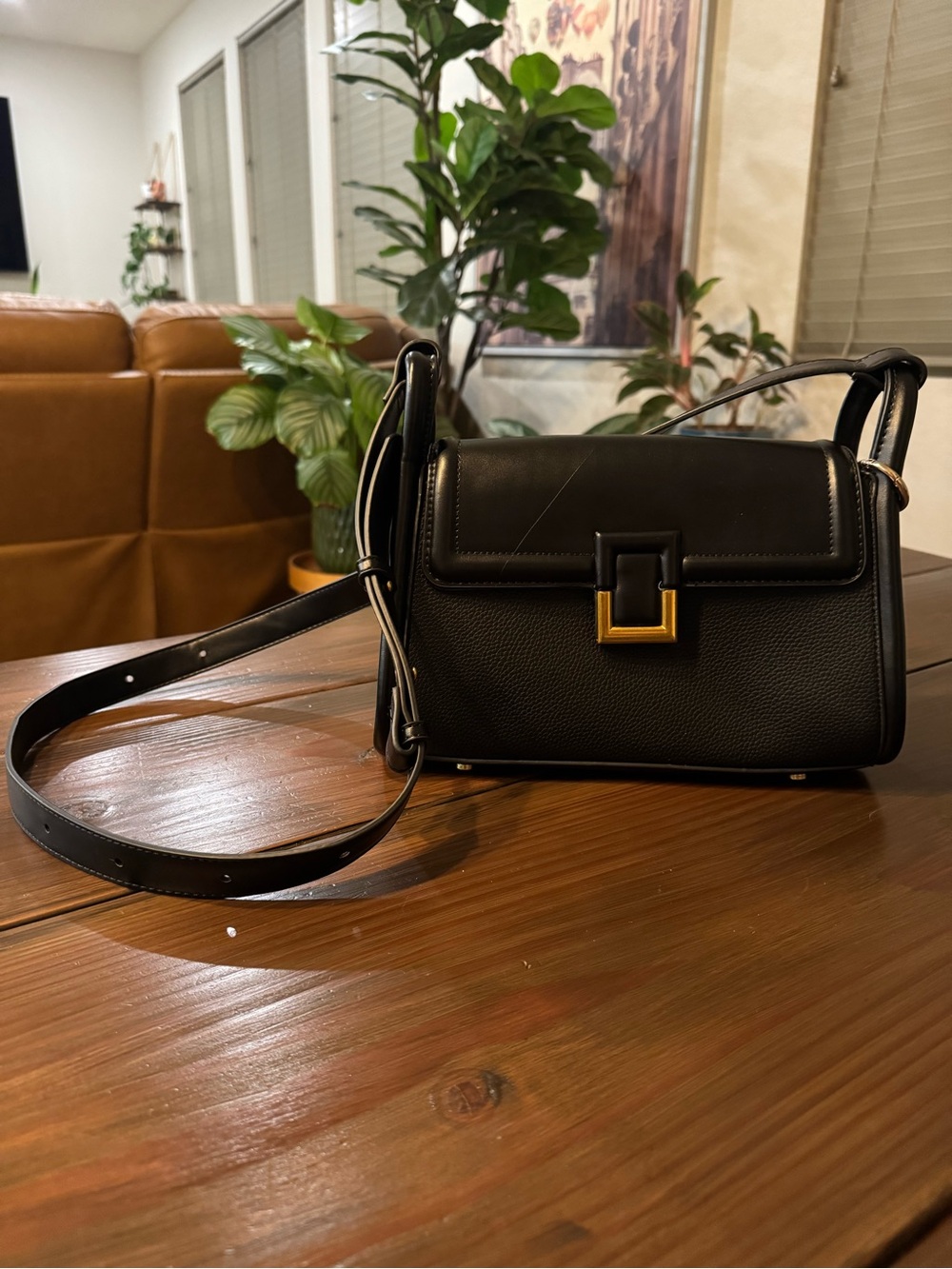 Madison West Black Crossbody with Gold Buckle